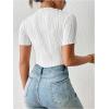 imageMilumia Womens Short Sleeve Mock Neck Bodysuits Textured Work Tops ShirtWhite