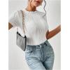 imageMilumia Womens Short Sleeve Mock Neck Bodysuits Textured Work Tops ShirtWhite