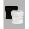 imageMilumia Girls 2 Pack Tube Top Ruched Strapless Going Out Basic Bandeau TopsBlack and White