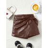 imageMilumia Girls PU Leather Wrap Knot Side Skorts Casual Ruched Elastic Waist ShortsDark Brown