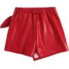 imageMilumia Girls PU Leather Wrap Knot Side Skorts Casual Ruched Elastic Waist ShortsRed