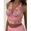 imageMilumia Womens Boho Paisley Print Tie Backless Halter Top Sleeveless Cropped TopsAll Pink