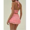imageMilumia Womens Boho Paisley Print Tie Backless Halter Top Sleeveless Cropped TopsAll Pink