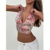 imageMilumia Womens Boho Paisley Print Tie Backless Halter Top Sleeveless Cropped TopsPink