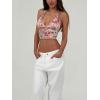 imageMilumia Womens Boho Paisley Print Tie Backless Halter Top Sleeveless Cropped TopsPink