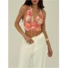 imageMilumia Womens Boho Paisley Print Tie Backless Halter Top Sleeveless Cropped TopsPink and Orange