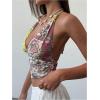 imageMilumia Womens Boho Paisley Print Tie Backless Halter Top Sleeveless Cropped TopsPurple