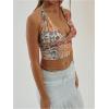 imageMilumia Womens Boho Paisley Print Tie Backless Halter Top Sleeveless Cropped TopsYellow