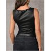 imageMilumia Womens Faux Leather Tank Top Shirt Ruched Fitted Going Out TopsBlack