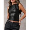 imageMilumia Womens Faux Leather Tank Top Shirt Ruched Fitted Going Out TopsBlack