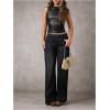 imageMilumia Womens Faux Leather Tank Top Shirt Ruched Fitted Going Out TopsBlack