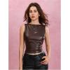 imageMilumia Womens Faux Leather Tank Top Shirt Ruched Fitted Going Out TopsBrown