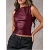 imageMilumia Womens Faux Leather Tank Top Shirt Ruched Fitted Going Out TopsBurgundy