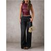 imageMilumia Womens Faux Leather Tank Top Shirt Ruched Fitted Going Out TopsBurgundy