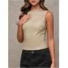 imageMilumia Womens Faux Leather Tank Top Shirt Ruched Fitted Going Out TopsKhaki