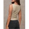 imageMilumia Womens Faux Leather Tank Top Shirt Ruched Fitted Going Out TopsKhaki