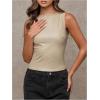 imageMilumia Womens Faux Leather Tank Top Shirt Ruched Fitted Going Out TopsKhaki