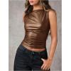 imageMilumia Womens Faux Leather Tank Top Shirt Ruched Fitted Going Out TopsMocha Brown