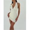 imageMilumia Womens Floral V Neck Backless Halter Dress Sleeveless Bodycon Mini DressesWhite