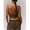 imageMilumia Womens High Neck Draped Tops Open Back Asymmetrical Hem Halter Crop Tank TopArmy Green