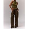 imageMilumia Womens High Neck Draped Tops Open Back Asymmetrical Hem Halter Crop Tank TopArmy Green