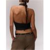 imageMilumia Womens High Neck Draped Tops Open Back Asymmetrical Hem Halter Crop Tank TopBlack