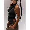 imageMilumia Womens High Neck Draped Tops Open Back Asymmetrical Hem Halter Crop Tank TopBlack