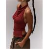 imageMilumia Womens High Neck Draped Tops Open Back Asymmetrical Hem Halter Crop Tank TopBurgundy
