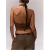 imageMilumia Womens High Neck Draped Tops Open Back Asymmetrical Hem Halter Crop Tank TopChocolate Brown