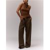 imageMilumia Womens High Neck Draped Tops Open Back Asymmetrical Hem Halter Crop Tank TopChocolate Brown
