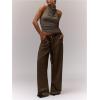 imageMilumia Womens High Neck Draped Tops Open Back Asymmetrical Hem Halter Crop Tank TopCoffee Brown