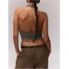 imageMilumia Womens High Neck Draped Tops Open Back Asymmetrical Hem Halter Crop Tank TopCoffee Brown