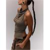 imageMilumia Womens High Neck Draped Tops Open Back Asymmetrical Hem Halter Crop Tank TopCoffee Brown