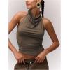 imageMilumia Womens High Neck Draped Tops Open Back Asymmetrical Hem Halter Crop Tank TopCoffee Brown