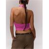 imageMilumia Womens High Neck Draped Tops Open Back Asymmetrical Hem Halter Crop Tank TopHot Pink
