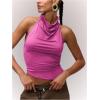 imageMilumia Womens High Neck Draped Tops Open Back Asymmetrical Hem Halter Crop Tank TopHot Pink