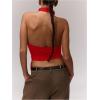 imageMilumia Womens High Neck Draped Tops Open Back Asymmetrical Hem Halter Crop Tank TopRed
