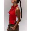 imageMilumia Womens High Neck Draped Tops Open Back Asymmetrical Hem Halter Crop Tank TopRed