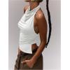 imageMilumia Womens High Neck Draped Tops Open Back Asymmetrical Hem Halter Crop Tank TopWhite