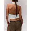 imageMilumia Womens High Neck Draped Tops Open Back Asymmetrical Hem Halter Crop Tank TopWhite