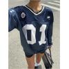 imageMilumia Womens Mesh Oversized Long Sleeve Jersey Shirt Y2k Number Graphic Tees Blokette T Shirt Top StreetwearBlue