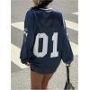 imageMilumia Womens Mesh Oversized Long Sleeve Jersey Shirt Y2k Number Graphic Tees Blokette T Shirt Top StreetwearBlue