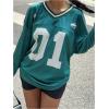 imageMilumia Womens Mesh Oversized Long Sleeve Jersey Shirt Y2k Number Graphic Tees Blokette T Shirt Top StreetwearDark Green