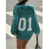 imageMilumia Womens Mesh Oversized Long Sleeve Jersey Shirt Y2k Number Graphic Tees Blokette T Shirt Top StreetwearDark Green