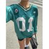 imageMilumia Womens Mesh Oversized Long Sleeve Jersey Shirt Y2k Number Graphic Tees Blokette T Shirt Top StreetwearDark Green