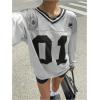 imageMilumia Womens Mesh Oversized Long Sleeve Jersey Shirt Y2k Number Graphic Tees Blokette T Shirt Top StreetwearGrey