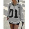 imageMilumia Womens Mesh Oversized Long Sleeve Jersey Shirt Y2k Number Graphic Tees Blokette T Shirt Top StreetwearGrey