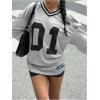 imageMilumia Womens Mesh Oversized Long Sleeve Jersey Shirt Y2k Number Graphic Tees Blokette T Shirt Top StreetwearGrey