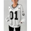 imageMilumia Womens Mesh Oversized Long Sleeve Jersey Shirt Y2k Number Graphic Tees Blokette T Shirt Top StreetwearWhite