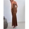 imageMilumia Womens Metal Decor Cut Out Strapless Bodycon Maxi Dress Fishtail Tube Top Dresses Party CocktailBrown